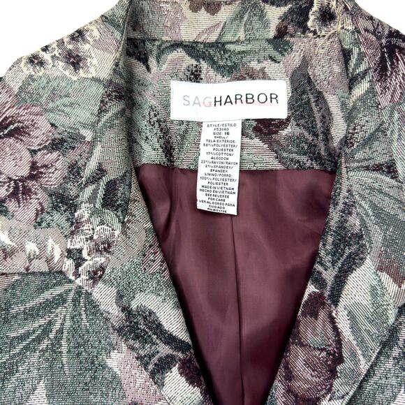 Sag Harbor 90s Boxy Tapestry Blazer Jacket Floral Purple Green Womens Sz 16 - Picture 4 of 9